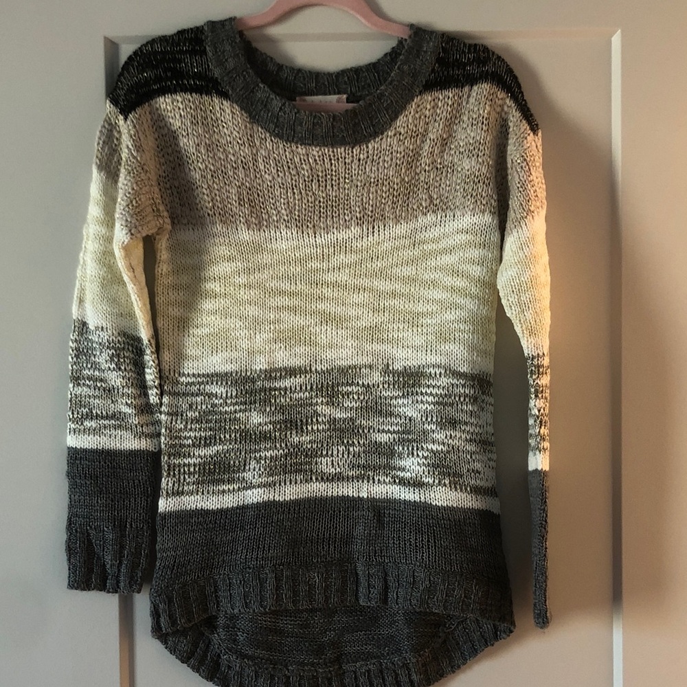 Altar'd State Gray & Cream Striped Crewneck Sweater